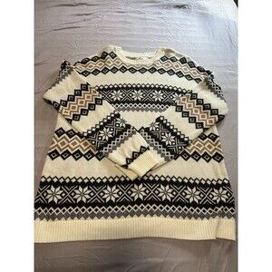 Hollister Fair Isle Oversize Textured Knit Brown Soft Crewneck Sweater Size M